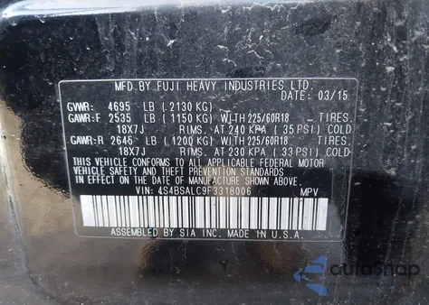 2015 Subaru Outback 2.5I Limited из США, поврежденный, VIN 4S4BSALC9F3318006